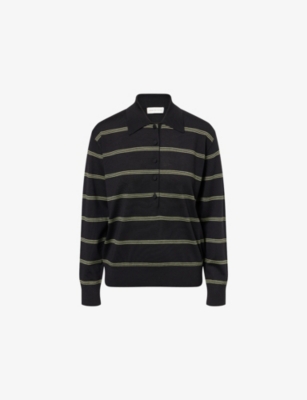 Dries Van Noten Womens Black Tuno Striped Merino Wool Polo Top