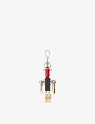 Prada Womens  Robot Saffiano Leather Bag Charm In Black