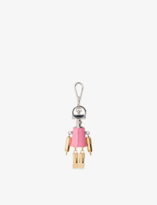 Prada Womens  Robot Saffiano Leather Bag Charm In Metallic