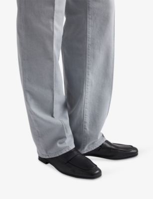 Prada Leather Band Logo Loafers In Black