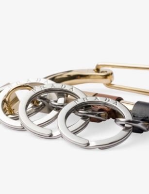 Prada Womens Black Carabiner Leather And Metal Keychain In Multi