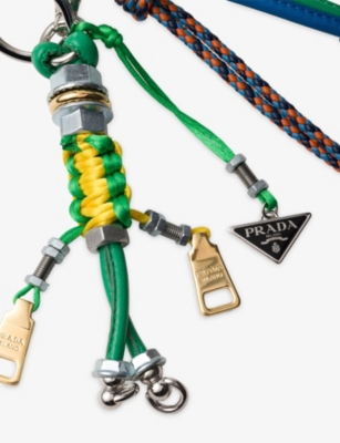 Prada Womens Green Pop Strings Leather And Metal Keychain Charm In Multi