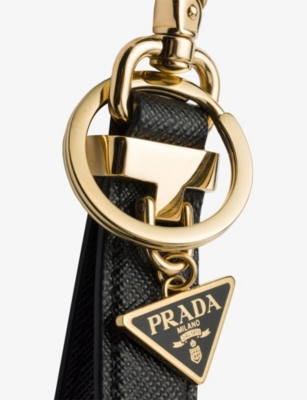 Prada Womens Black Saffiano Leather Keychain In Black