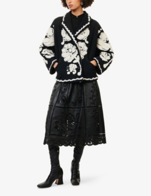 FARM RIO: Floral Arabesque Wool-Blend Coat