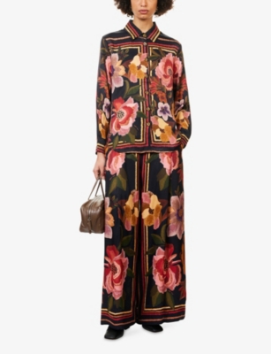 FARM RIO: Chenille Flower-Print Wide-Leg Woven Trousers