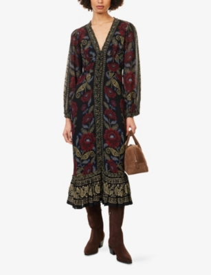 FARM RIO: Valentina Ruffled-Hem Woven Midi Dress