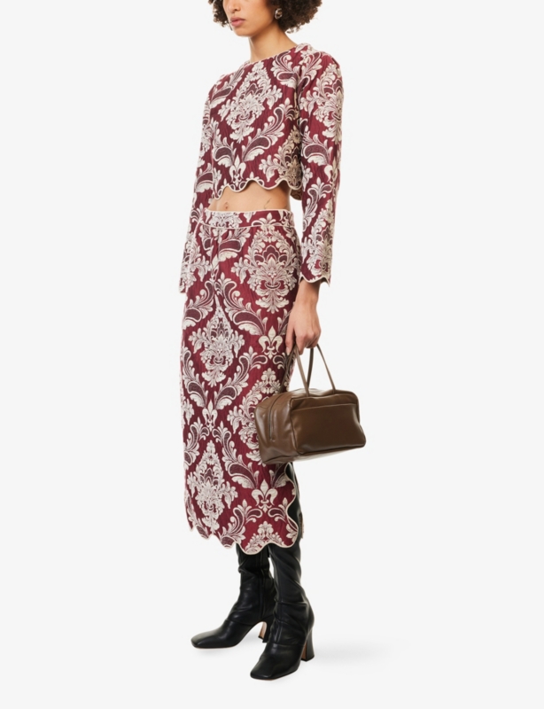 Bicolor Jacquard Waves Woven Midi Skirt