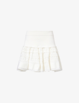 Alaïa Womens Blanc Ruffled Wool-blend Mini Skirt In White