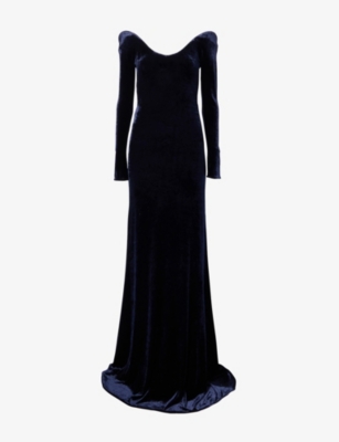 Womens Alaia Curved Neckline Velvet Maxi Dress