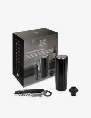 Peugeot Black Carbon Open And Preserve Wood, Plastic And Steel Corkscrew Opener And Preserver 19.5cm In Black