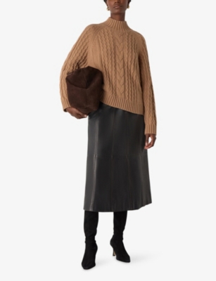 Whistles Omens  Cropped Cable-knit Wool-blend Jumper In Brown