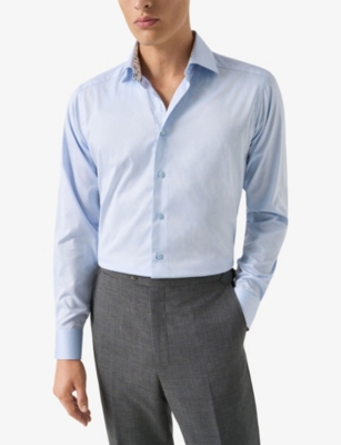 ETON: Floral-Trim Contemporary-Fit Cotton-Twill Shirt