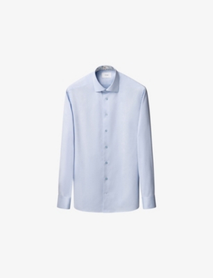 ETON: Floral-Trim Contemporary-Fit Cotton-Twill Shirt