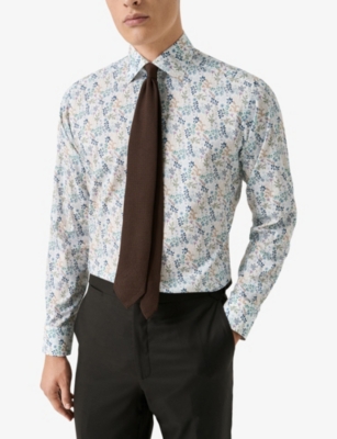 ETON: Floral-Print Contemporary-Fit Cotton-Twill Shirt