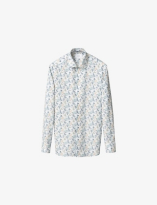 ETON: Floral-Print Contemporary-Fit Cotton-Twill Shirt