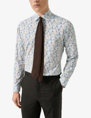 ETON: Floral-Print Slim-Fit Cotton-Twill Shirt