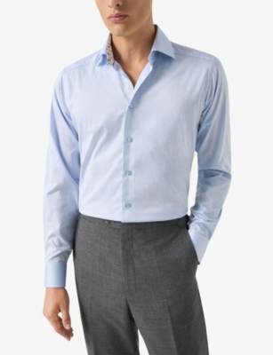 ETON: Floral-Trim Slim-Fit Cotton-Twill Shirt