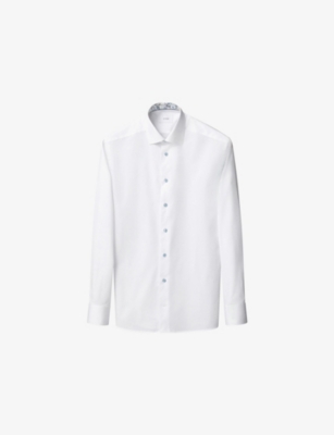 ETON: Floral-Trim Slim-Fit Cotton-Twill Shirt