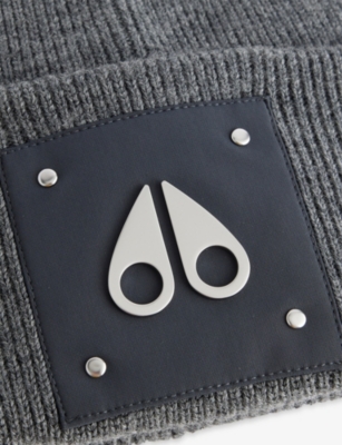 Moose Knuckles Cement Logo-patch Knitted Wool Beanie Hat In Gray