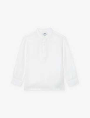 Reiss Kids' White Hawkin Grandad-collar Linen Shirt