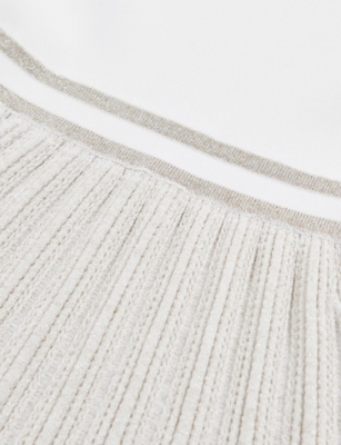 Reiss Zoe Sparkle Pleated-skirt Stretch-knit Dress 9-13 In White