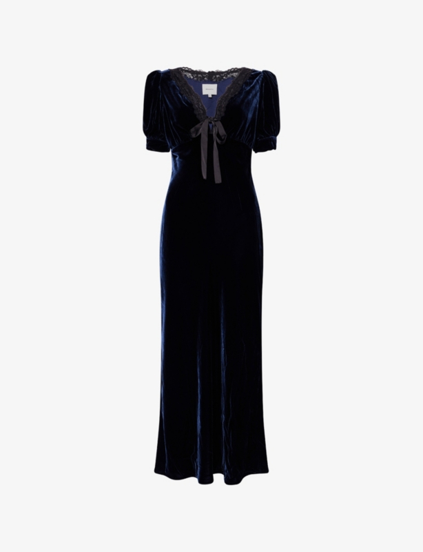 Camille Lace-Collar Velvet Midi Dress
