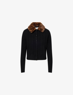 REFORMATION: Hannah Faux Fur-Collar Merino-Wool Cardigan