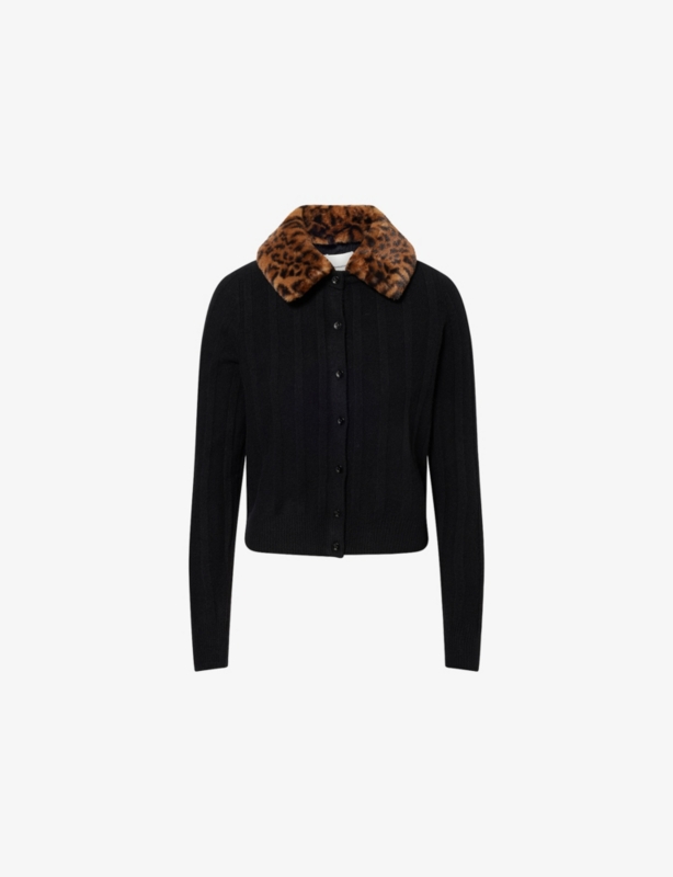 Hannah Faux Fur-Collar Merino-Wool Cardigan