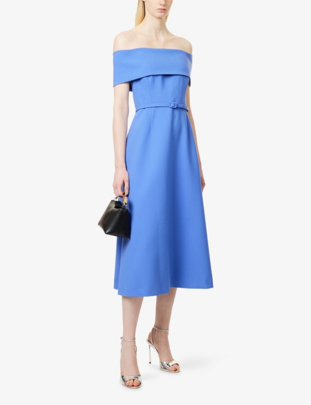 Bardot Off-Shoulder Wool-Blend Midi Dress
