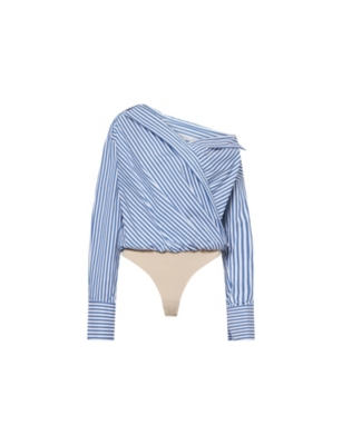 GOOD AMERICAN: The Cut Layered Wrap-Front Cotton-Blend Shirt Body