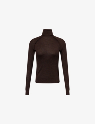 Victoria Beckham Womens High-neck Merino Wool Knitted Top Dark Chocolate In Brown