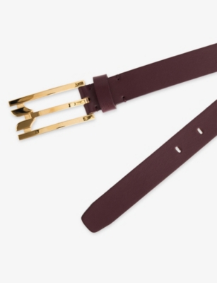 Victoria Beckham Womens Curved Side Leather Belt Burgundy In Brown