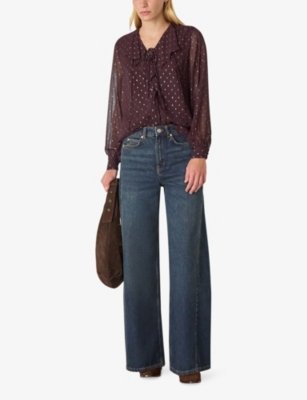 Whistles Omens  Metallic Dot-print Woven Blouse In Brown