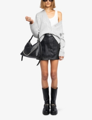 Zadig & Voltaire Womens Gris Chine Clai Mirkaz Rhinestone-embellished Cashmere Cardigan In Gray