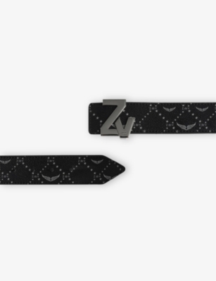 Zadig & Voltaire Womens Black Branded-buckle Monogram-pattern Leather Belt In Black