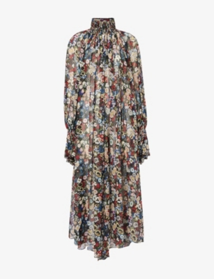 Khaite Womens Black Multi Edgar Floral Chiffon Silk Maxi Dress M
