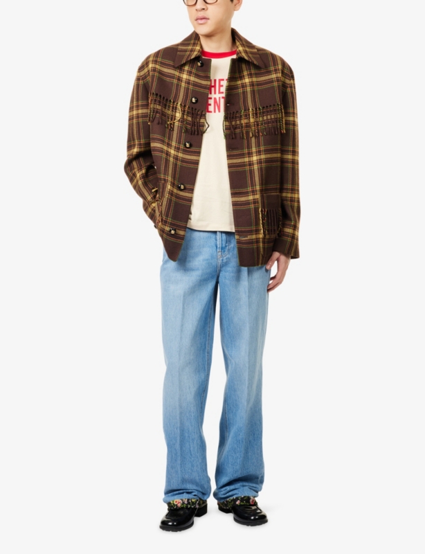 Printed-Trims Straight-Leg Denim Jeans