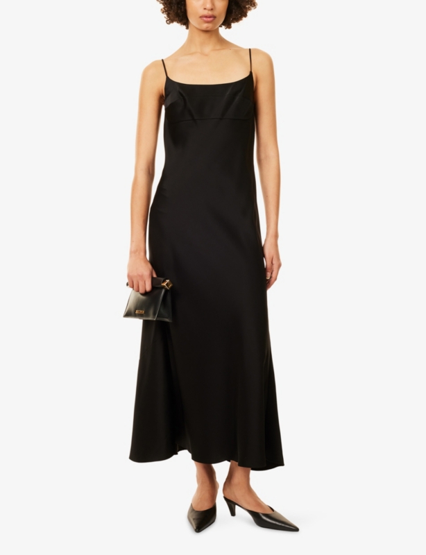 Spaghetti-Strap Satin Slip Maxi Dress