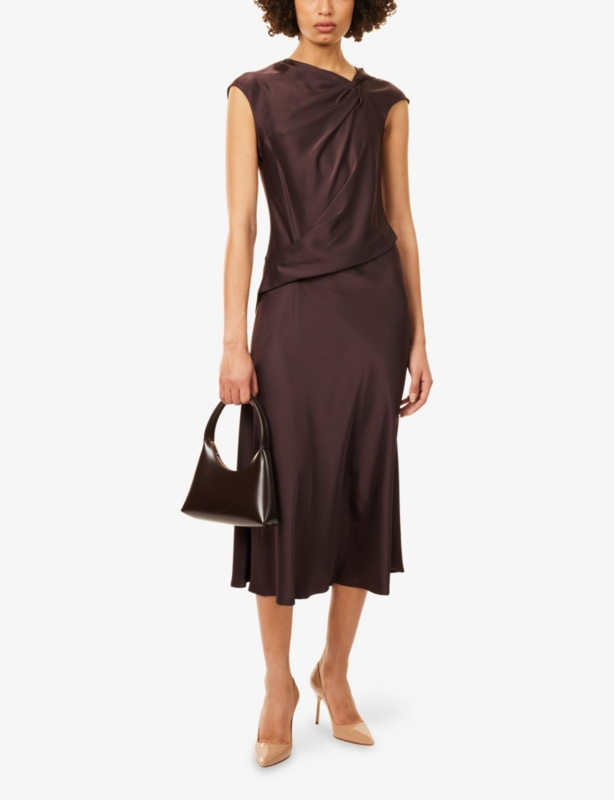 Twisted Bodice Satin Midi Dress