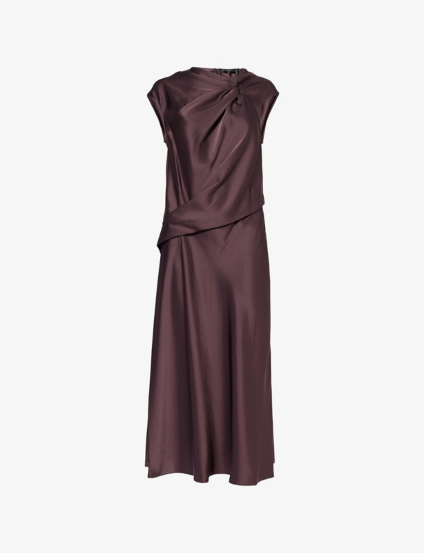 Twisted Bodice Satin Midi Dress
