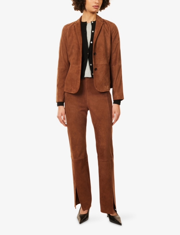 Tailored-Fit Notch-Lapel Suede Blazer