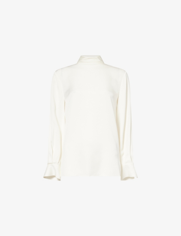 Scarf-Tie High-Neck Silk Blouse