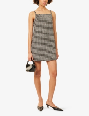 Theory Womens Shale Multi Square-neck Tweed Cotton-blend Mini Dress