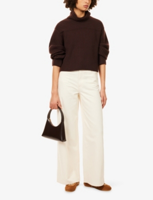 Theory Womens Deep Plum Ribbed Crop Turtleneck Merino Wool Jumper In Purple