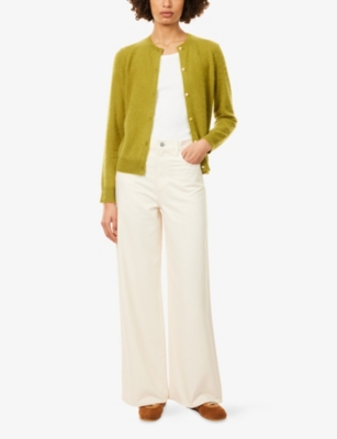 Theory Womens Dark Pear Round-neck Brushed-knit Cashmere Cardigan