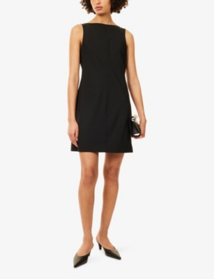 Theory Womens Black Boat-neck Tailored Wool-blend Mini Dress In Black
