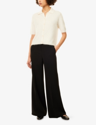 Theory Womens Ivory Brushed-knit Collared Cashmere Cardigan In White