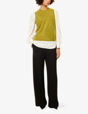 Theory Womens Dark Pear Brushed-knit Sleeveless Cashmere Top In Blue