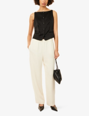 Theory Womens Black Tailored Boat-neck Satin Waistcoat In Black