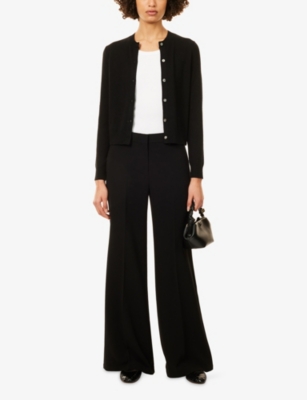 Theory Womens Black Fluid Flared-leg Woven Trousers In Black